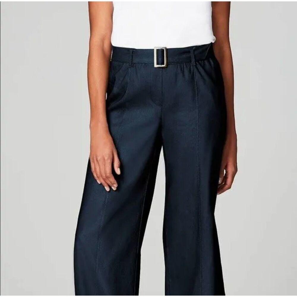 J. JILL Jenna Linen Stretch Belted Cropped Wide Leg Pull-On Pants, Sz M